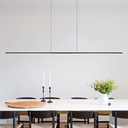 Kitchen Island Pendant Lighting 47.24 Inch Linear Light Fixture Chandelier 16W 3000K Warm Light Dimmable LED Hanging Light Fixture for Dining Room, Kitchen, Breakfast Bar, Living Room Black