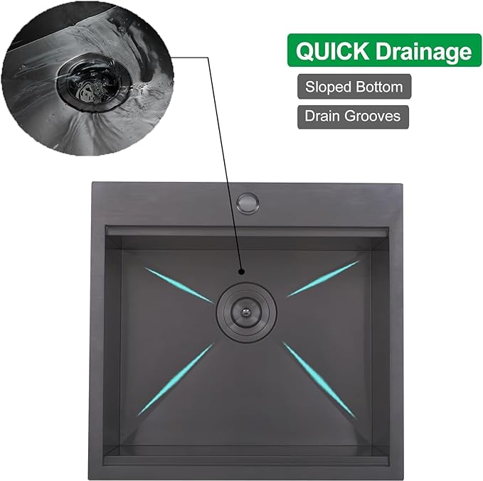 KINGO HOME Black Kitchen Sink,Drop In Bar Sink Gunmetal Black Stainless Steel Square Small Topmount Single Bowl Workstation Sinks,304 Stainless Steel Topmount Wet Bar Prep Sinks With Cutting Board