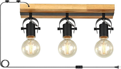 SEEBLEN 3 Light Plug in Track Light,Farmhouse Plug in Ceiling Light with 14.76-Foot Cord,Rotatable Ceiling Spotlight for Kitchen Dining Room Cabinet Hallway Living Room(No Bulb)