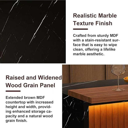 Modern Kitchen Island Set: 63-inch Multi-Functional Dining Table with 4 Stools - Black Marble Look & Adjustable LED Lighting for Open Concept Spaces & Family Gatherings