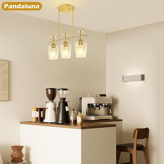 3-Light Pendant Lights Kitchen Island Lighting Fixtures Gold Linear Chandelier Dining Room Light Fixture Ceiling Hanging Modern Kitchen Chandeliers Over Table with Clear Glass Shades