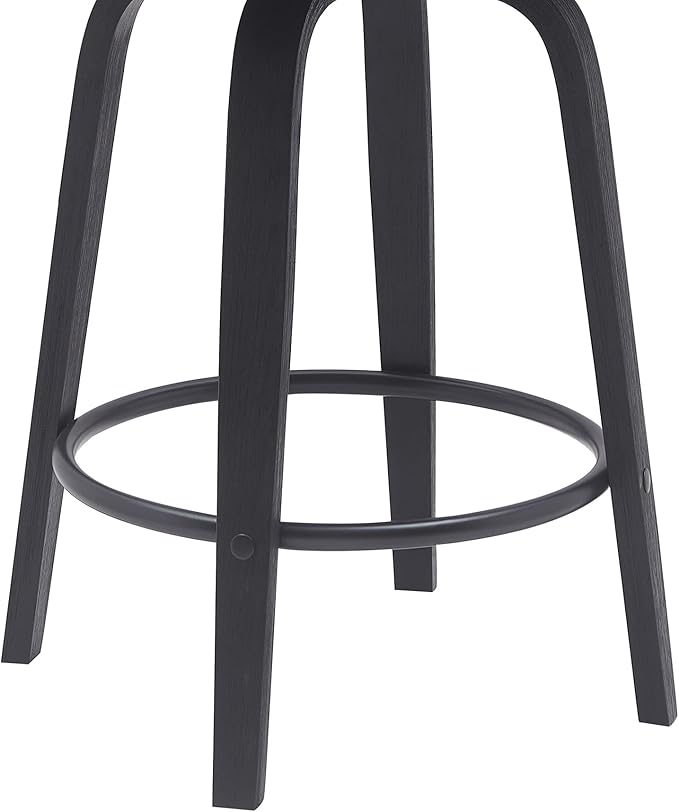 Armen Living Diana 26" Seat Height Mid Century Modern Swivel Black Wood Bar Stool for Kitchen Island Counter in Gray Faux Leather