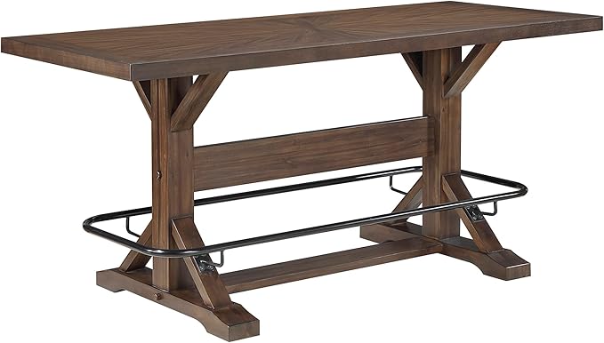 Lexicon 78 Inch Rectangular Counter Height Dining Table for 6, Rustic Farmhouse Kitchen Table, Rubberwood, Acacia Veneer, Black Metal Footrest, for Dining Room/Kitchen, Brown