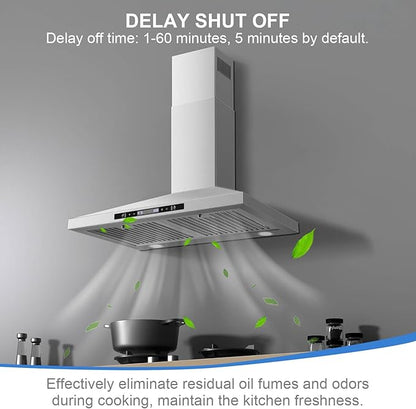 SNDOAS Wall Mount Range Hood 30 inch with Touch and Gesture Sensing Control,Chimney-Style Stainless Steel Range Hood,Vent Hood 30 inch Ducted/Ductless Convertible Kitchen Hood,Baffle Filters