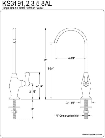 Kingston Brass Gourmetier KS3192AL Restoration Single Handle Water Filtration Faucet, Polished Brass, 10.81 x 4.63 x 1.75