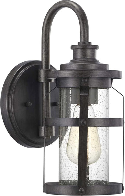 Progress Lighting Haslett Collection 1-Light Clear Seeded Glass Farmhouse Outdoor Small Wall Lantern Light Antique Pewter