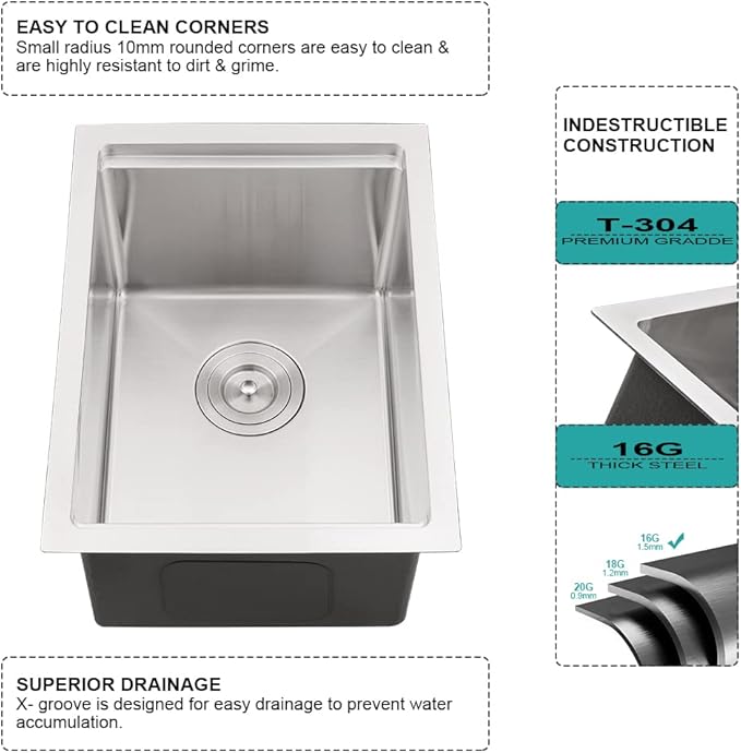 15 Inch Bar Sink Undermount Workstation-iAnomla 15x19 Small Kitchen Sink Undermount Rv Sinks 16 Gauge Stainless Steel Single Bowl Deep Wet Bar Sinks Outdoor Kitchen Basin with Cutting Board
