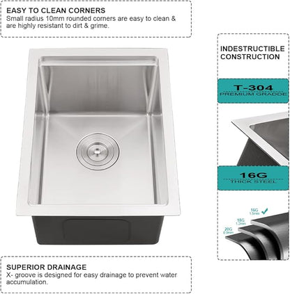 15 Inch Bar Sink Undermount Workstation-iAnomla 15x19 Small Kitchen Sink Undermount Rv Sinks 16 Gauge Stainless Steel Single Bowl Deep Wet Bar Sinks Outdoor Kitchen Basin with Cutting Board
