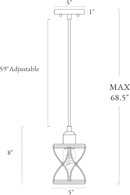 LOG BARN Farmhouse Cage Pendant Light Fixtures, Mini Rustic Industrial Hanging Pendant Lighting with Brushed Finish for Kitchen Island, Foyer, Hallway, Bedroom and Entryway