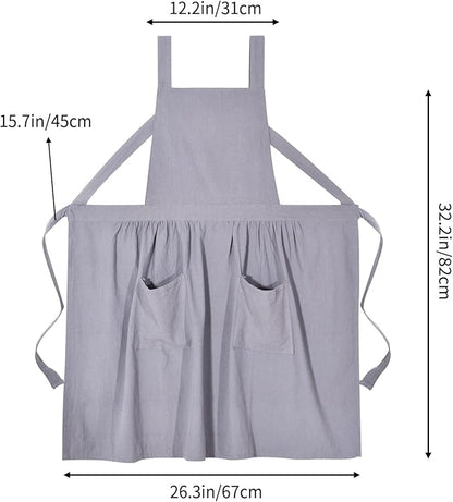 Pinknoke Cotton Linen Pinafore Apron Dress for Women with Pockets Cute Art Chef Aprons for Kitchen Baking Gardening Painting