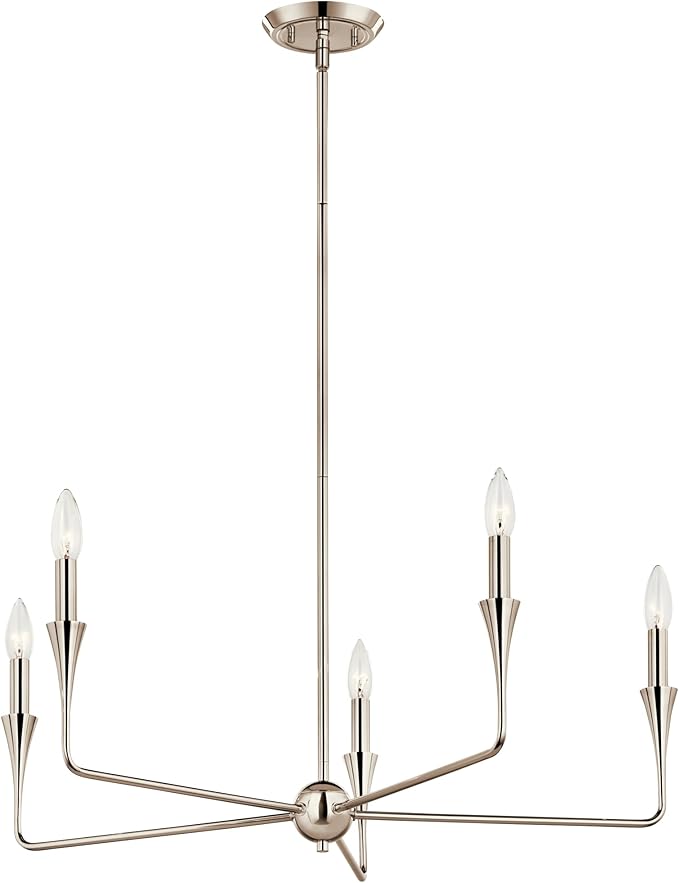 Kichler Alvaro 5-Light Chandelier, Soft Modern Light in Polished Nickel, for Dining Room, Office or Bedroom (19.25" x 30.25"), 52689PN