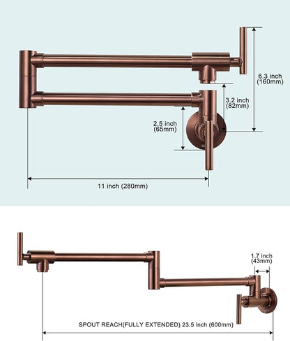 Pot Filler Faucet Rose Gold - WOWOW Solid Brass Pot Filler Wall Mount Kitchen Folding Faucet Over Stove with Double Joint Swing Arms