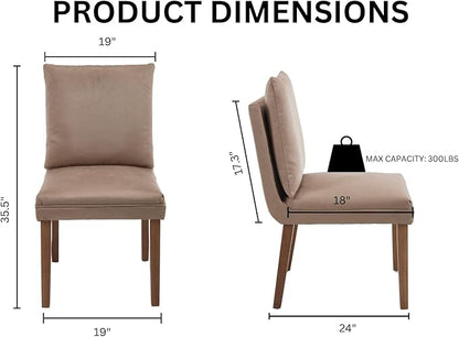 Farmhouse Parsons Dining Chairs Set of 6 - Comfy Upholstered Dining Set with Cushion & Solid Wood Legs, Armless Kitchen Chairs for Dining Room/Restaurant/Kitchen Island, Suede Khaki