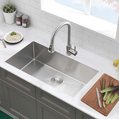 28 Inch Undermount Kitchen Sink-Wesliv 28x19 Inch Stainless Steel Kitchen Sink Undermount Sink 16 Guage Single Bowl Deep Kitchen Sinks with Cutting Board