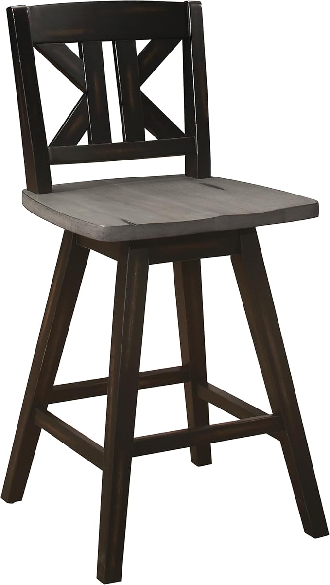 Amsonia Collection Counter Height Swivel Chairs Set of 2, Black Gray, Solid Rubberwood Dining Chairs for Kitchen Island Bar