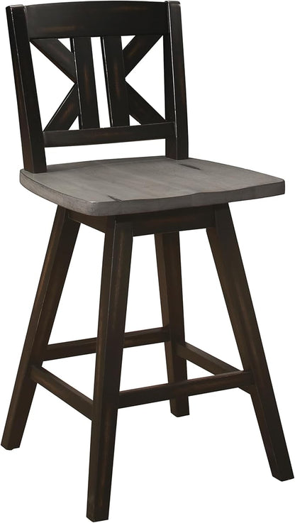 Amsonia Collection Counter Height Swivel Chairs Set of 2, Black Gray, Solid Rubberwood Dining Chairs for Kitchen Island Bar
