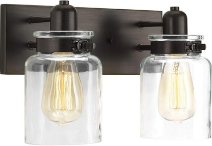 Progress Lighting P300046-020 Calhoun Collection Clear Glass Farmhouse Bath Vanity Light, 2-Light, Antique Bronze