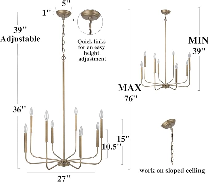 KSANA Modern Antique Gold Chandeliers for Dining Room, 8 Lights Lighting Fixture with Aged Gold Finish for Living Room, Bedroom, Foyer, Kitchen