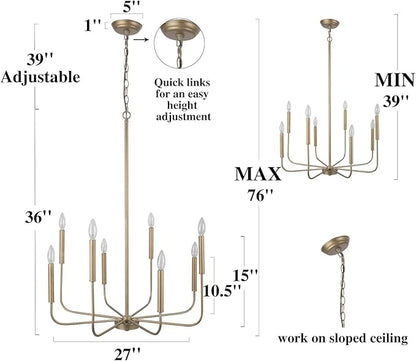 KSANA Modern Antique Gold Chandeliers for Dining Room, 8 Lights Lighting Fixture with Aged Gold Finish for Living Room, Bedroom, Foyer, Kitchen