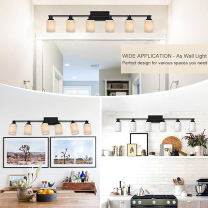 TODOLUZ 6-Lights Track Lighting Fixtures, Black Modern Bathroom Light Fixtures Ceiling with Rotatable Track Head & Opal White Glass, Wall Mounted Track Light for Kitchen