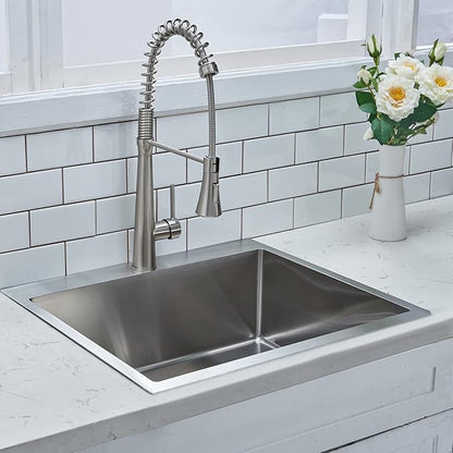 SHACO 18x18 Inch Drop In Bar Sink,18 Inch Small Kitchen Sink,Stainless Steel 16 Gauge Single Bowl Outdoor Laundry Prep RV Sink with Strainer Drain, Brushed Nickel