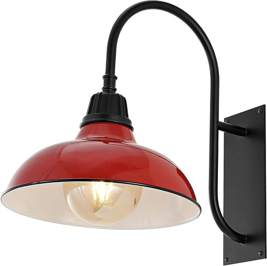 JONATHAN Y 12.25" Red/Black 1-Light Farmhouse Gooseneck Outdoor Wall Sconce Lamp, with Black Metal Bowl Shade, Industrial Iron LED Porch Light for Patio Garage Entryway (JYL7614E)