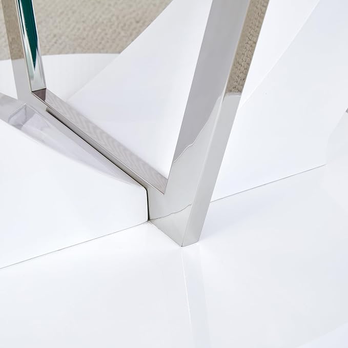 JUFU Round Dining Table for 4/6, 47 Inch Faux Marble Look Dining Room Table, White Kitchen Table with Stable Pedestal, Modern Glass Dining Table for Kitchen,Living Room,Apartment,Restaurant