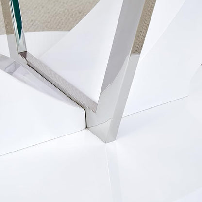 JUFU Round Dining Table for 4/6, 47 Inch Faux Marble Look Dining Room Table, White Kitchen Table with Stable Pedestal, Modern Glass Dining Table for Kitchen,Living Room,Apartment,Restaurant