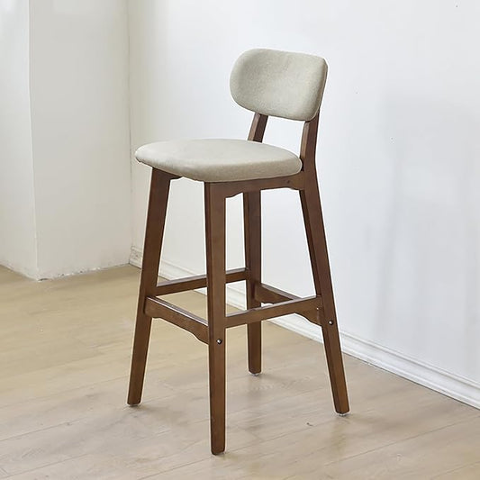 28" Counter Height Stools Set of 2, Farmhouse with Curved Back Solid Wood Legs, Linen Kitchen Island Dining Chairs,Walnut-Set of 2
