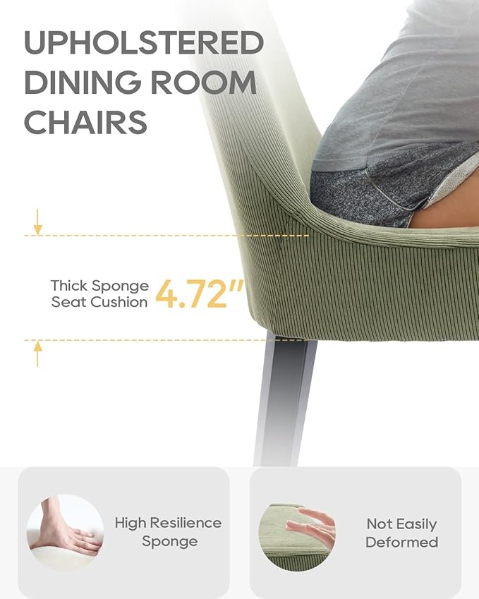 Dining Chairs Set of 4 – Extra Wide & Padded Corduroy Dining Chairs with Solid Wood Legs, High-Density Foam Cushion, Mid-Back Modern Kitchen Chairs for Comfortable Everyday Use