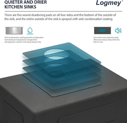 Logmey 33 Inch Apron Front Farmhouse Kitchen Sink,33x20 Premium 16 Gauge Stainless Steel Deep Single Bowl Sink,Ideal for Home Cooking,Cleaning & Daily Kitchen Use,Noise Reduction