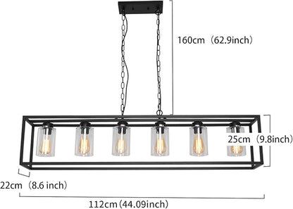 6-Light Black Kitchen Island Lighting with Clear Glass Shade, Modern Farmhouse Dining Room Light Fixtures Over Table, Island Lights for Kitchen, Dining Room, Bar, Foyer