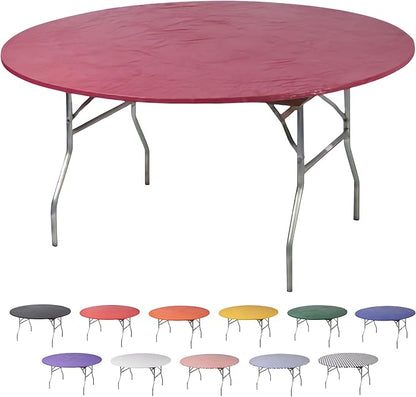 Kwik-Covers 10 Pack of Round Plastic Table Covers - 60" or 72" Round - Indoor or Outdoor Fitted Covers (Tables NOT Included) (Maroon, 72" Round)