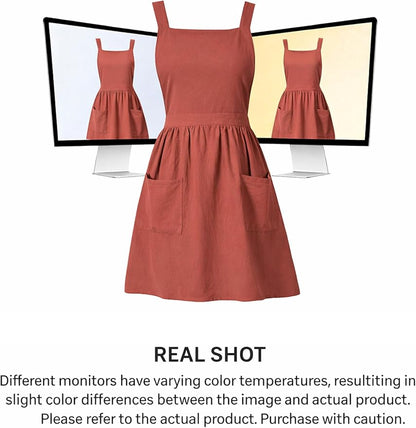Pinknoke Cotton Linen Pinafore Apron Dress for Women with Pockets Cute Art Chef Aprons for Kitchen Baking Gardening Painting