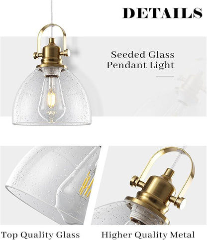 Gold Glass Pendant Lights Kitchen Island, 7.5" Blown Glass Pendant Light, Gold Modern Pendant Lights 1-Pack, Kitchen Hanging Lights for Kitchen Island, Dining Room, Bathroom, Cafe