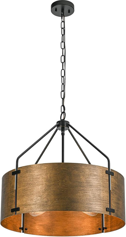 Drum Chandeliers for Dining Room,22 in Copper Bronze Metal Dining Room Light Fixture Over Table, Industrial Modern Farmhouse Pendant Light for Kitchen,Entryway,Living Room