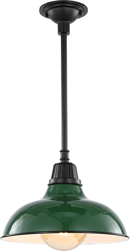JONATHAN Y 12.25" Green/Black 1-Light Farmhouse Indoor/Outdoor LED Pendant Iron Hanging Light, and Black Metal Shade, Rustic Ceiling Lamp for Kitchen Island, LED Bulb Included (JYL7611F)