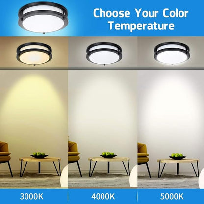 Drosbey 27W Dimmable LED Flush Mount Ceiling Light Fixture, Kitchen Light Fixtures, 12 inch Ceiling Lights for Bedroom, Bathroom, 3000K/4000K/5000K Selectable, Super Bright 2700LM