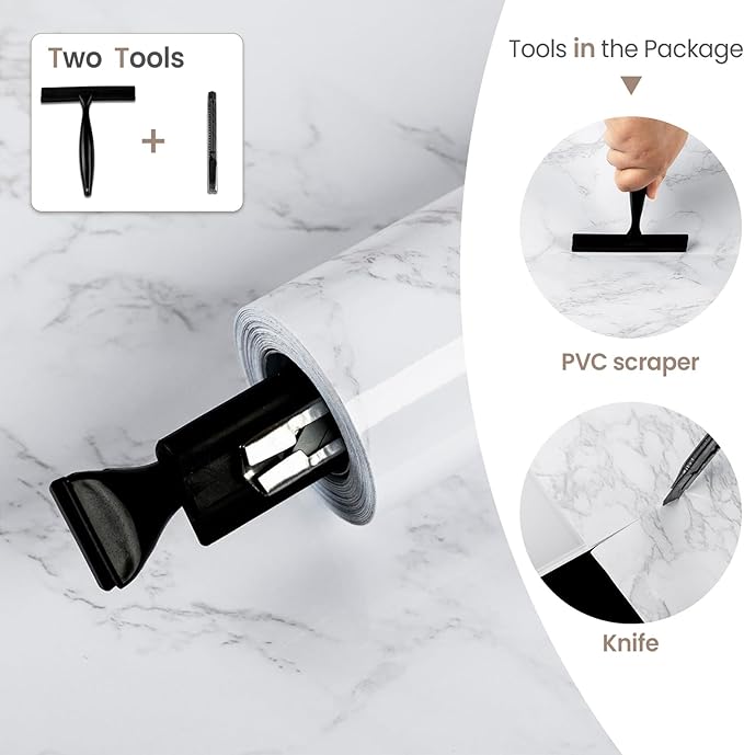 practicalWs White/Grey Marble Contact Paper 17.7" x 196.8", Marble Wallpaper Peel and Stick with Tools, Self Adhesive Vinyl Film Contact Paper for Countertops