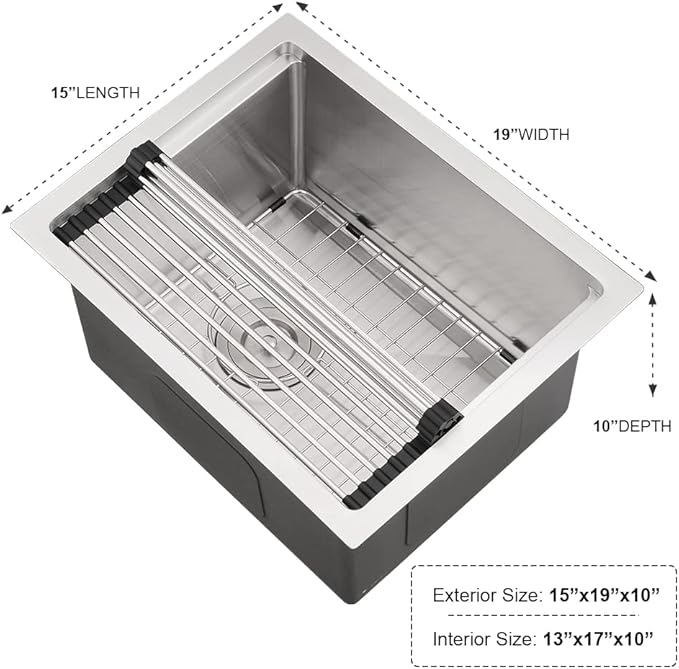 15 Inch Bar Sink Undermount Workstation-iAnomla 15x19 Small Kitchen Sink Undermount Rv Sinks 16 Gauge Stainless Steel Single Bowl Deep Wet Bar Sinks Outdoor Kitchen Basin with Cutting Board