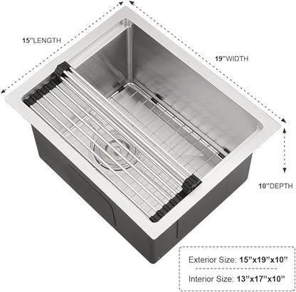15 Inch Bar Sink Undermount Workstation-iAnomla 15x19 Small Kitchen Sink Undermount Rv Sinks 16 Gauge Stainless Steel Single Bowl Deep Wet Bar Sinks Outdoor Kitchen Basin with Cutting Board