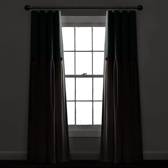 Lush Decor Linen Button Window Curtain Panel, Single, 40" W x 84" L, Blue & White - Country Curtains - Rustic Decor - Color Block Modern Farmhouse Curtains For Living Room, Bedroom & Dining Room