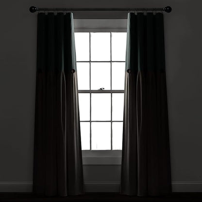 Lush Decor Linen Button Window Curtain Panel, Single, 40" W x 84" L, Blue & White - Country Curtains - Rustic Decor - Color Block Modern Farmhouse Curtains For Living Room, Bedroom & Dining Room