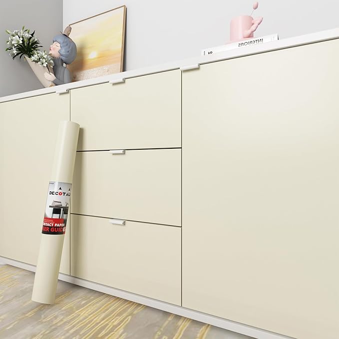 Decotalk 24x120 Inch Beige Contact Paper Peel and Stick SolidBeige Contact Paper for Cabinets Vinyl Wrap Beige Wallpaper Peel and Stick Solid Color Wallpaper for Bedroom Walls, Self Adhesive