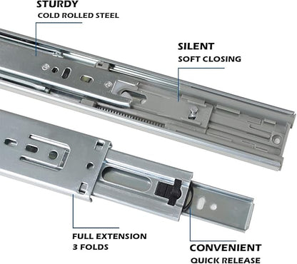 Gobrico 12 inch Drawer Slides 2 Pair，Soft Close Drawer Slides 3 Fold, Cabinet Drawer Slides Full Extension Drawer Slides, Heavy Duty Slide Rails, Side Mount Ball Bearing Tracks Guide Drawer Glides