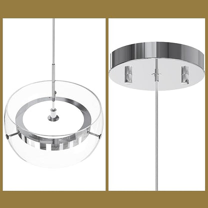 Modern Pendant Lights Kitchen Island, Dual-Sided LED 3-CCT Dimmable Glass Hanging Lighting Fixture, Adjustable Cable for Dining Room, Bar, Over Table, Sloped Ceiling Chrome Silver