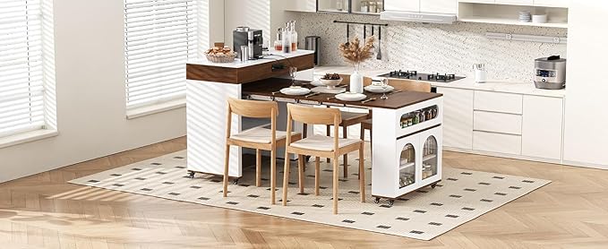 Extendable Dining Table - Versatile Kitchen Island with Storage