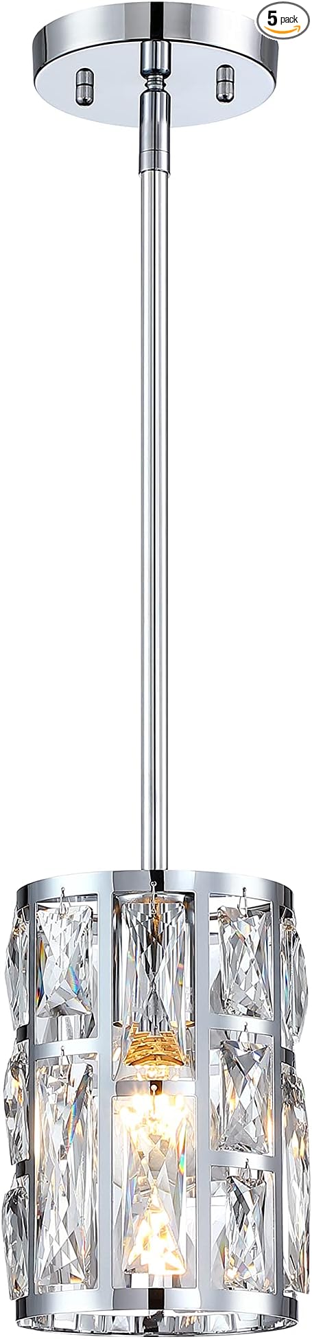 MEXO Modern Crystal Pendant Light Fixture Chrome Finish Hanging Lighting Crystal Chandelier for Kitchen Island Dinning Room Living Room Hallyway Porch Bedroom Lamp