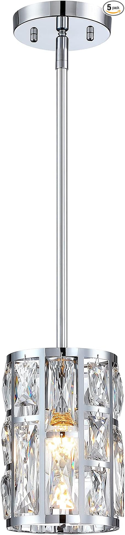 MEXO Modern Crystal Pendant Light Fixture Chrome Finish Hanging Lighting Crystal Chandelier for Kitchen Island Dinning Room Living Room Hallyway Porch Bedroom Lamp