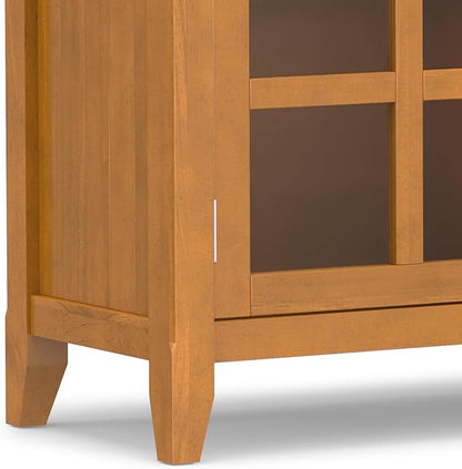 SIMPLIHOME Acadian Storage Cabinet - 62 inch Wide Solid Wood 3-Shelf Sideboard in Light Golden Brown, Transitional Buffet for Living Room, Entryway, or Dining Room with Adjustable Shelves